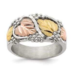 Black Hills Sterling Silver 12K Gold Accents Leaves Ring, Size 8